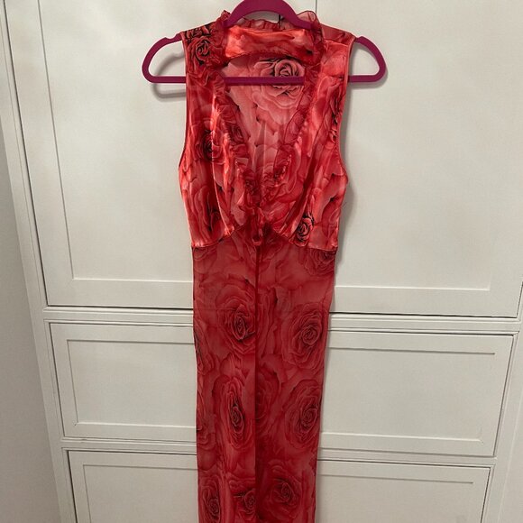 Vintage Red CoverUp Roses Dress - Picture 1 of 8
